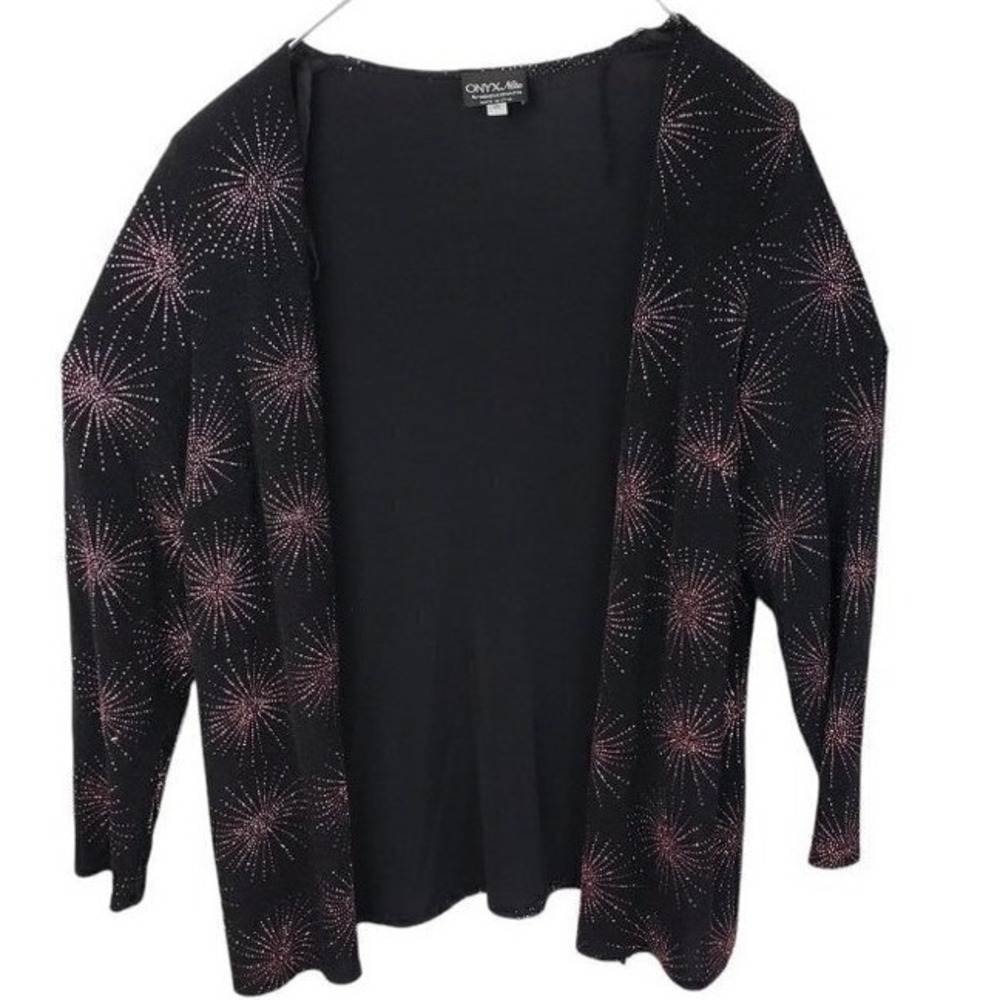 Onyx Nite Wendye Chaitin Black Pink Glitter Starburst Cardigan Tank Set 1X USA